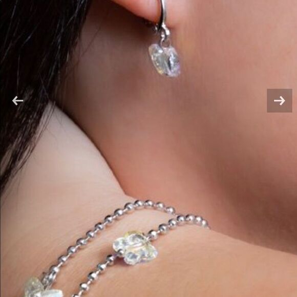 EARRING BUTTERFLY CRYSTAL SWAROVSKI RHODIUM WHITE - Picture 4 of 8